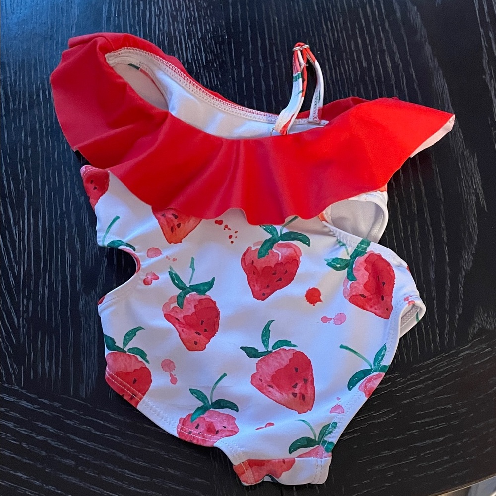Kids Strawberry One-Shoulder Swimsuit - Red/White Size 6-9mons